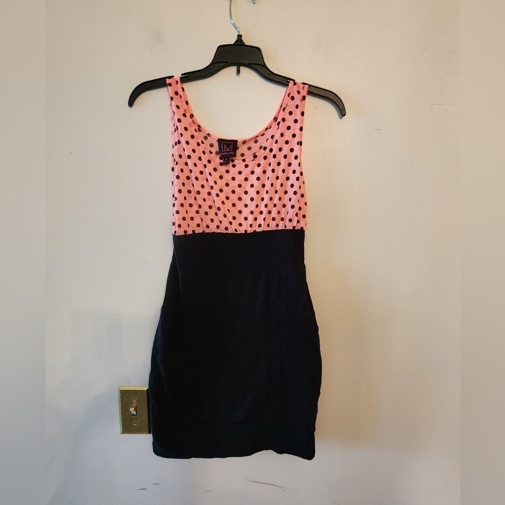 Material girl pink and black poke a dot dress size medium